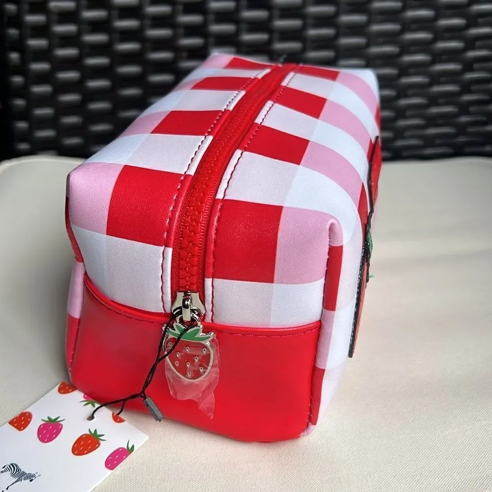 Dabney Lee  Strawberry Red and White Checkered Cosmetic Bag